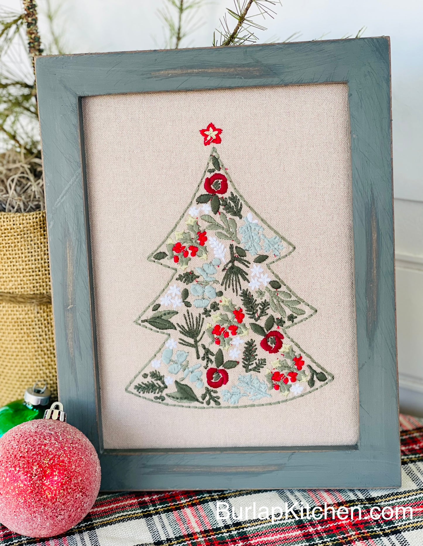 Embroidered Christmas Tree Wall Frame - FREE SHIPPING