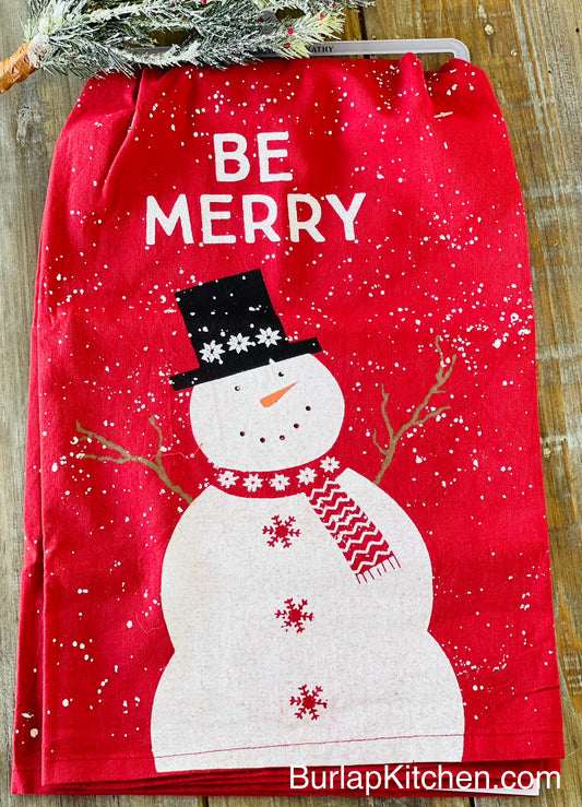 Be Merry Snowman Kitchen Towel - FREE SHIPPING