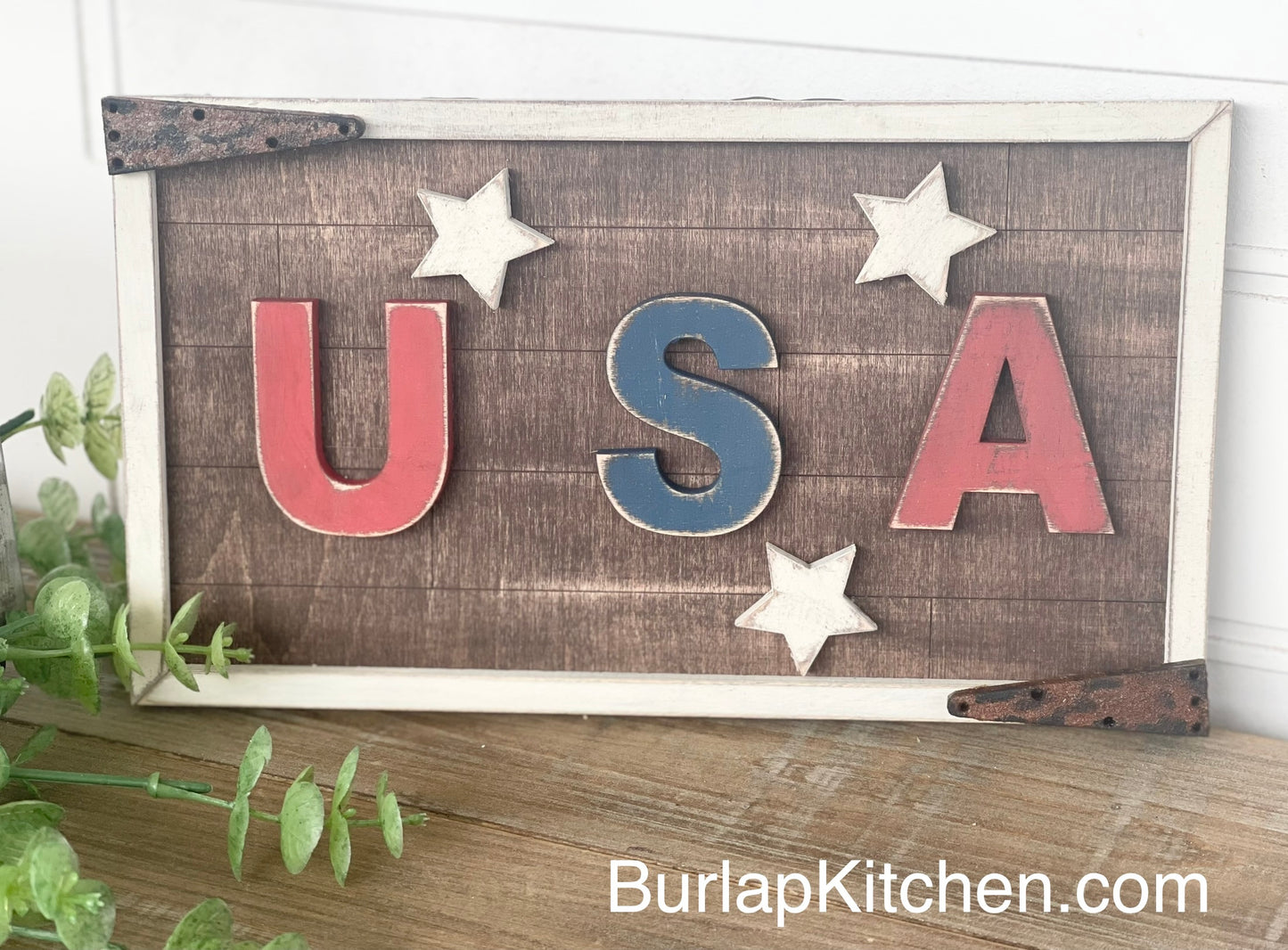 (CK) Rustic USA Sign with Decorative Hinges - Craft Kit