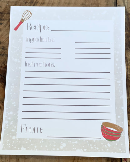 Family Christmas Recipe Book Keepsake Pages (This IS a Physical Product)